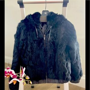 Hooded genuine rabbit fur jacket